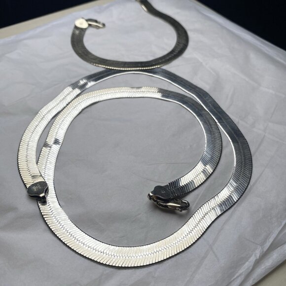 Silver Bracelet and Necklace HCT and Milor Italy Herringbone stamped 925 and 826 - Picture 12 of 13